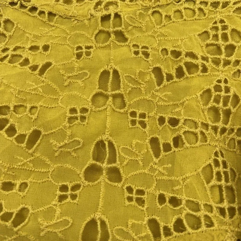 by Anthropologie Mustard Yellow Embroidered Ruffle Long Sleeve Blouse Sz 2